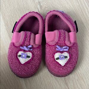 Haflinger Pink Kids Slippers with Heart and Bow